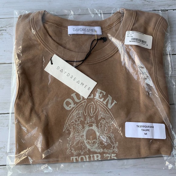 NWT DAYDREAMER Queen Tour '75 Scoop Neck Tank Top in Brown - Picture 4 of 10